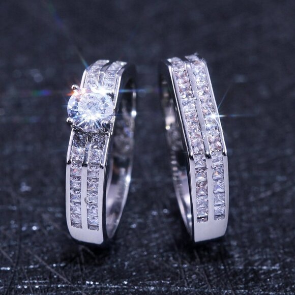925 Silver Plated Sparkling Engagement/Wedding Ring for Couples, VIP026 - Picture 4 of 7